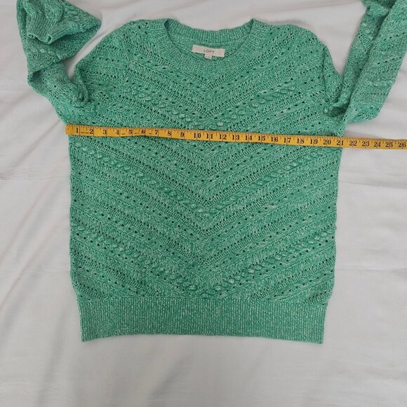 LOFT Bobble Pointelle Balloon Sleeve Pullover Knit Sweater Green Size Medium - Picture 6 of 8
